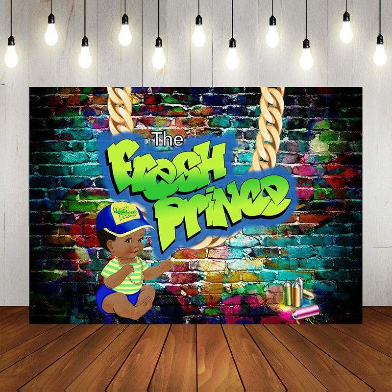 LoveInM The Fresh Prince Baby Shower Photo Backdrop Hip Pop Colorful Graffiti Wall Boy Background 80s 90s Birhtday Newborn Baby House Party Decorations 7x5ft - Image 1
